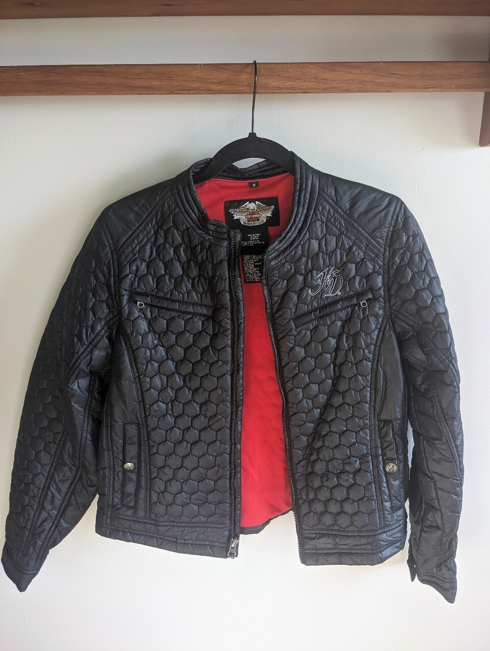 Harley-Davidson Lined Stitch Quilted Black Embroidered Jacket Size Small